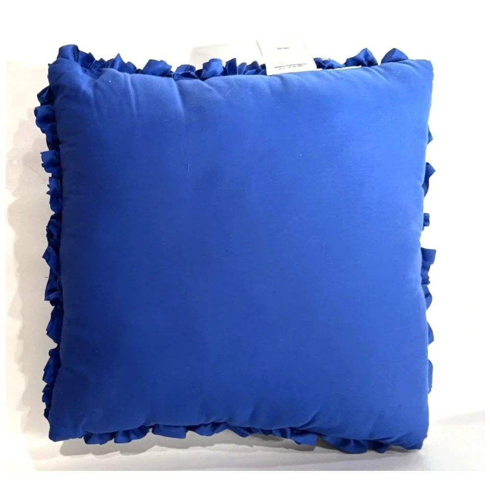 LivingQuarters Blue Textured Throw Pillow Decorative Ruffle Accent Cushion Loft